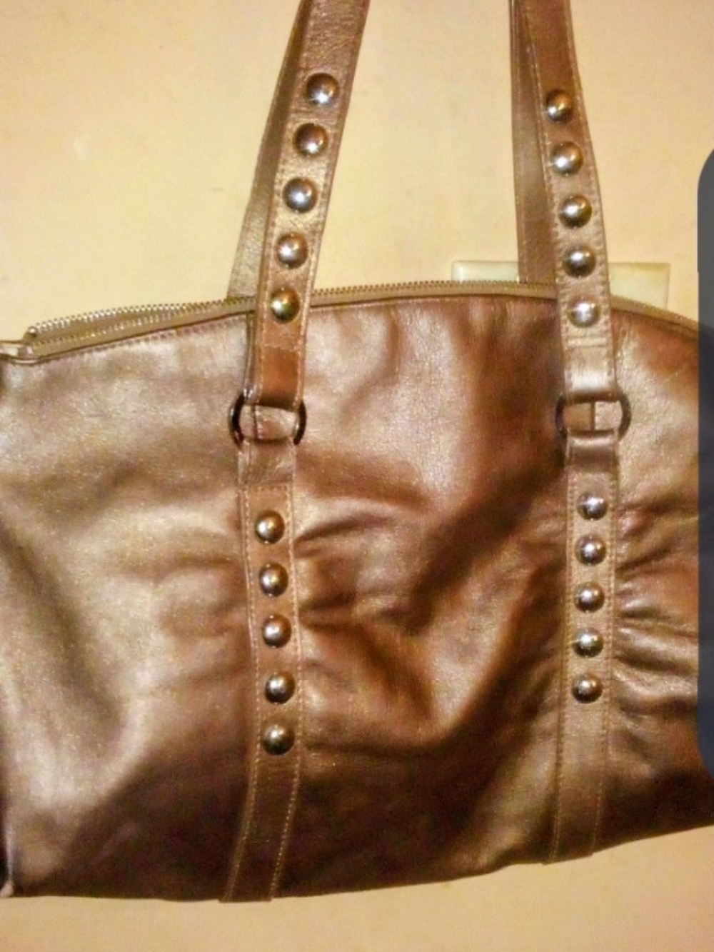 Laura Ashley Brown Stud-Accent Shoulder Bag